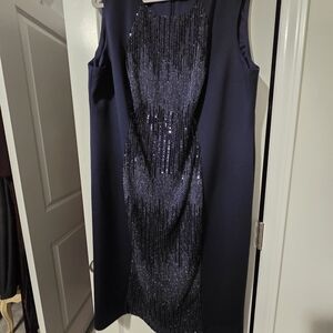 R&M Richards Navy Sleeveless Sequin-Trim Midi Dress